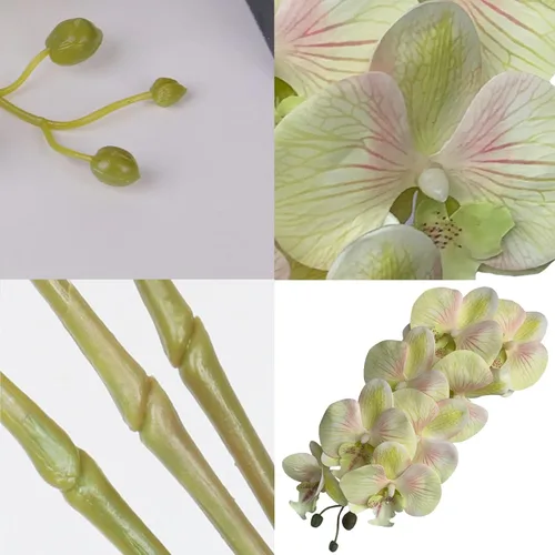 Miniatura 7 de HinyoCo 5 piezas de orquídeas artificiales y 2 paquetes de hojas, flores artificiales de Phalaenopsis de 32 pulgadas para decoración del hogar