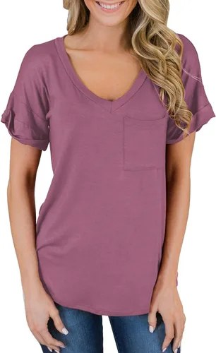 Miniatura 3 de Miholl Camiseta holgada, informal, de manga corta, con cuello en V, para mujer