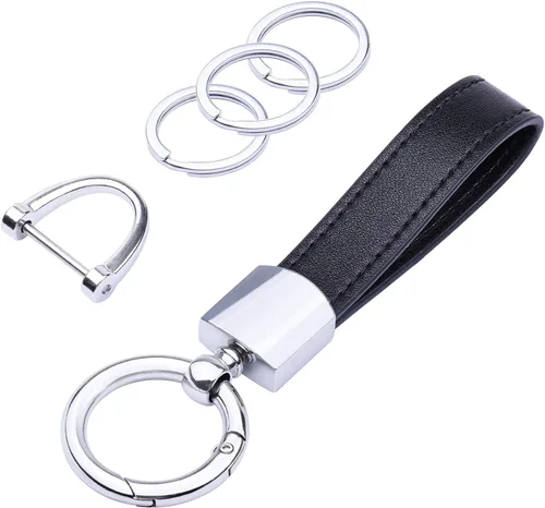 Wisdompro Llavero de cuero genuino para automóvil, llavero universal para hombre, giratorio de 360 grados, con anillo en D antipérdida, 3 llaveros y