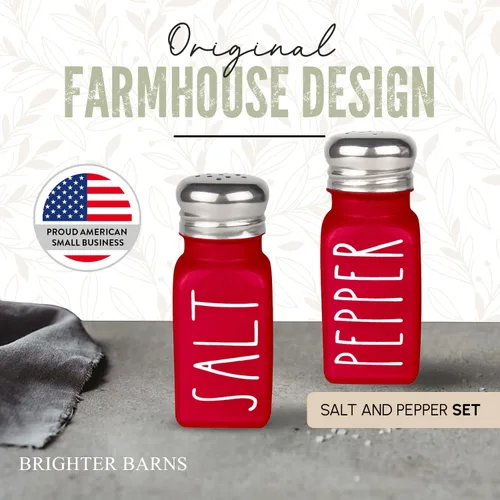 Miniatura 7 de Juego de Saleros y Pimenteros Rojos de Brighter Barns - Decoración Moderna de Cocina de Granja para Hogar, Restaurantes y Bodas - Lindos