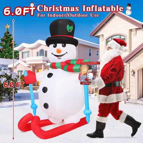 Miniatura 6 de GOOSH Muñeco de nieve inflable de Navidad de 6 pies para decoración al aire libre, patio, esquí, nieve con LED integrados para decoración de fiesta