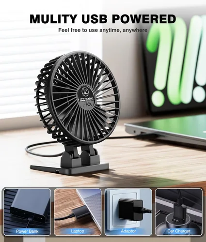 Miniatura 5 de JZCreater Ventilador de escritorio USB, mini portátil, refrigeración de mesa de escritorio de 3 velocidades, alimentación de enchufe, viento fuerte