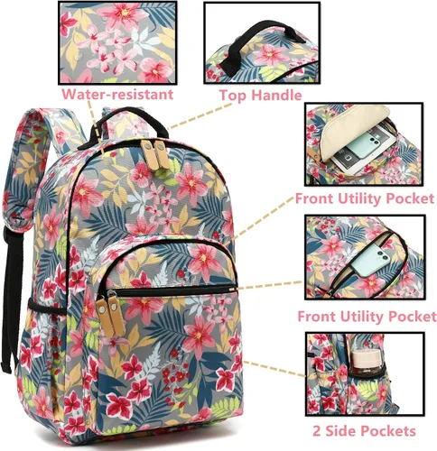 Miniatura 49 de Leaper Mochila para laptop para mujer: linda mochila floral para escuela, universidad, viajes, trabajo, mochila ligera para niños, Negro margarita