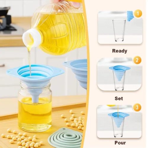 Miniatura 4 de Juego de embudos de cocina, 2025 nuevos embudos pequeños plegables de silicona de grado alimenticio para uso en cocina, embudos de cocina para 6