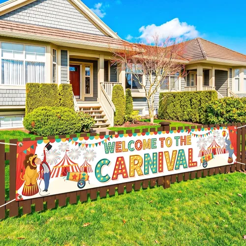 Fondo de bienvenida al carnaval: 120 x 20 pulgadas, pancarta de carnaval para patio, decoraciones de fiesta temática de carnaval, juegos de carnaval