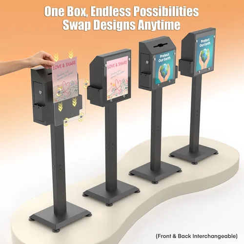Miniatura 4 de Caja de sugerencias con soporte, cajas de donación negras para recaudación de fondos, urna de metal resistente con cerradura y llaves, ideal