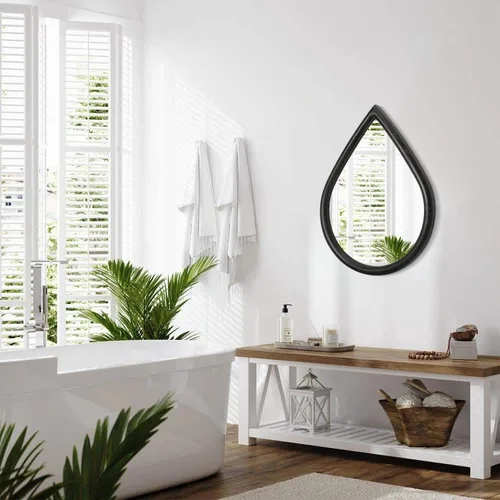 Miniatura 7 de Espejo con marco de madera, espejo de pared con forma de lágrima negra, espejo de pared rústico decorativo irregular para baño, sala de estar