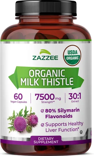 Miniatura 11 de Zazzee Extracto de Cardo Mariano Orgánico USDA 30:1, 7500 mg de Potencia, 120 Cápsulas Veganas, 80% Flavonoides de Silimarina, Extracto
