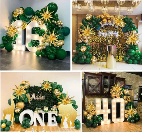Miniatura 7 de FOTIOMRG Kit de arco de globos verdes y dorados con 3 globos de estrella, globos verde oscuro verde oscuro de bosque esmeralda, globos metálicos