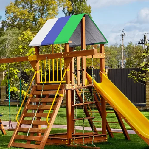 Miniatura 7 de Flehomo Juego de lona de repuesto para columpios, 52 x 90 pulgadas, toldo de techo para niños, impermeable y protección UV (verde, azul y gris)