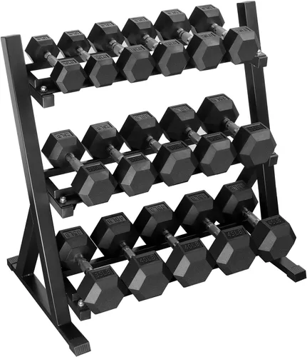 Miniatura 8 de Mancuernas hexagonales de hierro fundido con revestimiento de goma, mancuernas hexagonales negras, pesas libres para ejercicios