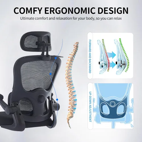 Miniatura 5 de Vigosit Silla de oficina ergonómica de malla, capacidad de 400 libras, silla de escritorio con respaldo alto con soporte lumbar ajustable, Negro