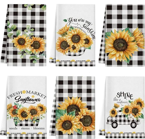 Miniatura 13 de Redbaker Juego de 6 toallas de cocina en blanco y negro con línea de arte abstracto, paños de cocina florales, paños de cocina modernos de mediados