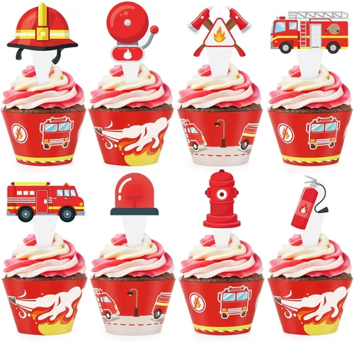 Miniatura 20 de 48 paquetes de toppers y envolturas de cupcakes de coche de carreras, decoración de pastel de fiesta de carreras con temática de carreras y cuadros