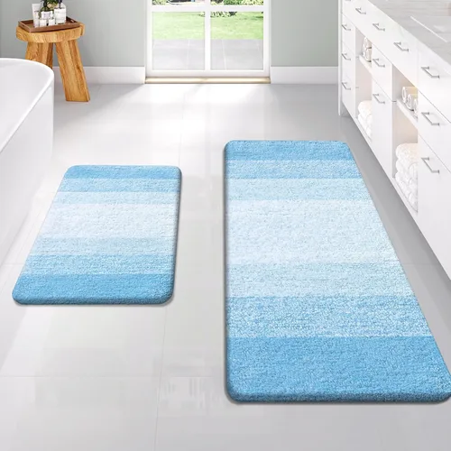Miniatura 55 de OLANLY Juego de 2 alfombras de baño de microfibra suave y absorbente, antideslizantes, se pueden lavar y secar a máquina, alfombras de baño peludas