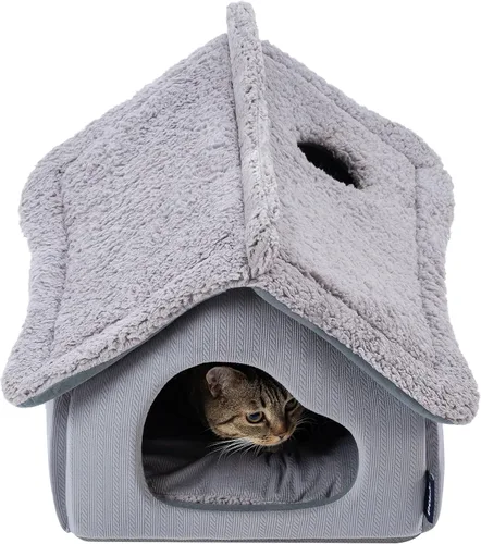 Miniatura 9 de Pelzin Casas para gatos de interior – Cama cueva grande para gatos con espuma de apoyo extraíble y alfombrilla lavable de 2 lados – Cama cubierta