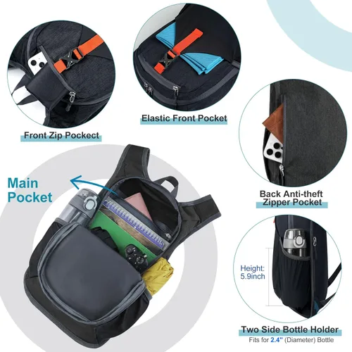 Miniatura 4 de FIORETTO Mochila de senderismo de 15L para mujeres y hombres, mochila mini plegable, ligera, pequeña mochila de día para camping, viaje, al aire