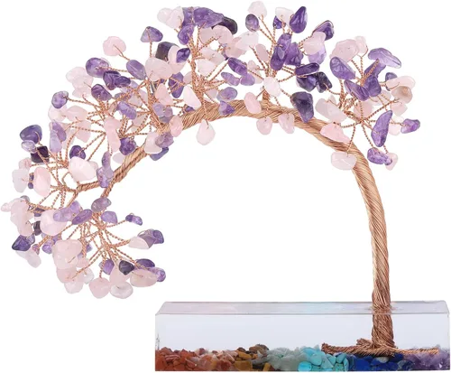 Miniatura 8 de rockcloud Árbol de dinero de piedra de cristal aguamarina con base de resina de chakras, hecho a mano, árbol bonsái de Feng Shui, decoración de Azul