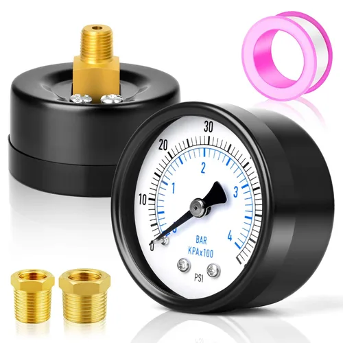 Miniatura 12 de MEANLIN MEASURE Manómetro de presión de bomba de pozo de 0-100 Psi, cara de dial de 2", NPT de 1/4", con buje hexagonal de 1/2" NPT y 3/8" NPT