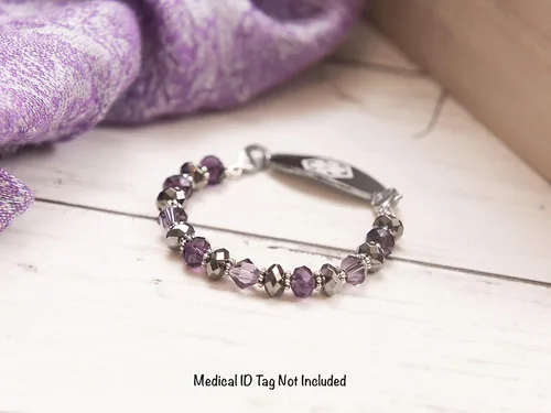 Miniatura 56 de Pulsera elástica de alerta médica, pulsera de identificación médica de repuesto intercambiable, etiqueta de identificación no incluida, cristales
