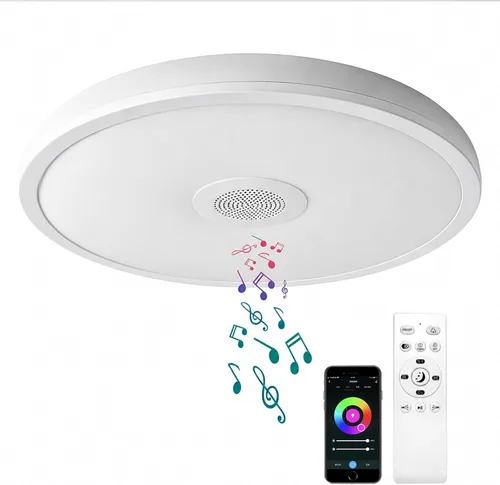 Miniatura 10 de Lámpara de techo LED inteligente impermeable de montaje empotrado, con altavoz Bluetooth, 28 cm, 18 vatios, lámpara de música regulable, luz RGB