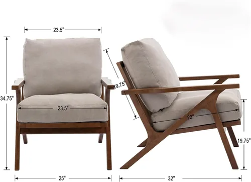 Miniatura 2 de HNY Mid-Century - Silla decorativa tapizada moderna, sillón de tela de lino con marco de madera maciza, cómoda silla de descanso con almohada