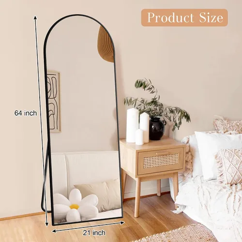 Miniatura 7 de GlasFlength Espejo arqueado hasta el suelo con soporte, marco de aleación de aluminio fino, espejo de cuerpo completo de 64 x 21 pulgadas
