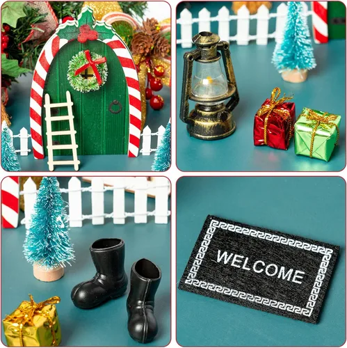 Miniatura 4 de Haooryx Miniaturas de jardín de elfos de Navidad, 16 piezas de decoración de puertas mágicas de hadas de Navidad, puertas de hadas en miniatura