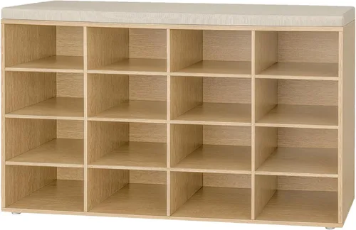 Miniatura 19 de DINZI LVJ Banco de almacenamiento de zapatos con cojín, estante de cubículos con 12 cubículos, estantes ajustables, banco organizador multifuncional