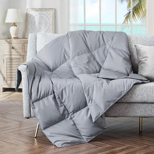 Miniatura 19 de puredown® Manta de Tiro de Plumón de Plumas Suaves Ligera Empacable para Sofá para Uso en Interiores y Exteriores, Manta de Tiro 50"X70", Beige