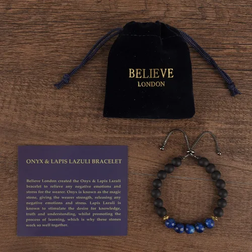 Miniatura 2 de Believe London Pulsera de piedra de ónix y lapislázuli en caja de regalo fuerte elástico sanación hombres mujeres piedras preciosas preciosas