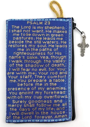 Miniatura 3 de TREE OF LIFE REV. 2214 Bolsa de rosario católico, Jesús el Buen Pastor y Salmo 23, 4 x 6 pulgadas, joyería y monedero con cruz, pequeña bolsa tejida