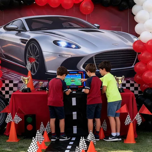 Miniatura 5 de Decoración de fiesta de cumpleaños de coche de carreras: 12 conos naranjas (7 pulgadas, agujeros en la parte superior) y 24 banderas. Adecuado
