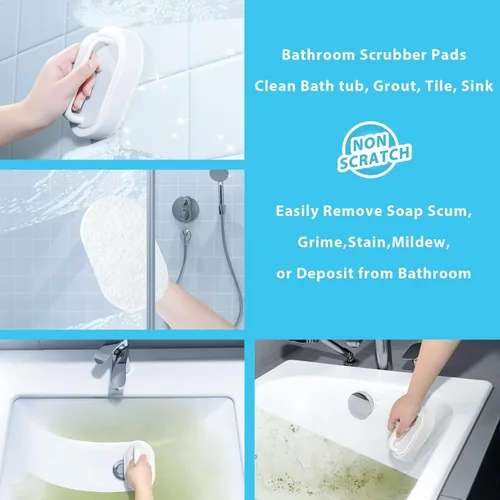 Miniatura 5 de Lumkew Limpiador de bañera con asa, almohadilla de limpieza antiarañazos, limpiador de jabón para bañera, removedor de espuma para ducha, azulejos