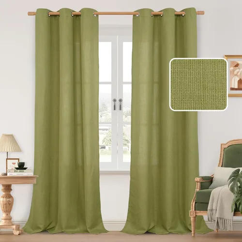 Miniatura 14 de LAMIT Cortinas de lino sintético para dormitorio, paneles filtrantes de luz, cortinas de lino con protección de privacidad con ojales para ventanas
