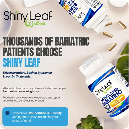 Miniatura 7 de Shiny Leaf Multivitamínico bariátrico metilado sin hierro - Vitaminas para bypass gástrico y manga, 1 cápsula diaria W Folato metilado, B12, A, C