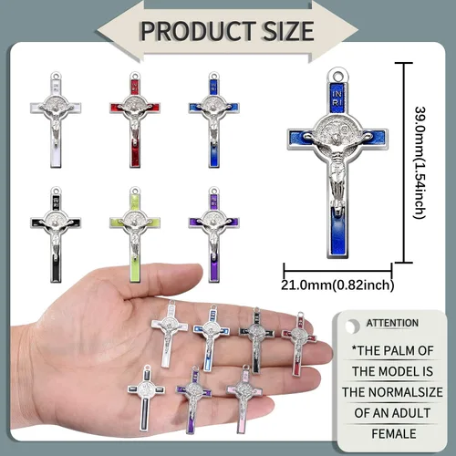 Miniatura 2 de Colgante de cruz esmaltada chapada en plata mixta para hacer joyas, collares, accesorios de joyería DIY, 0.827 in x 1.555 in (A625)