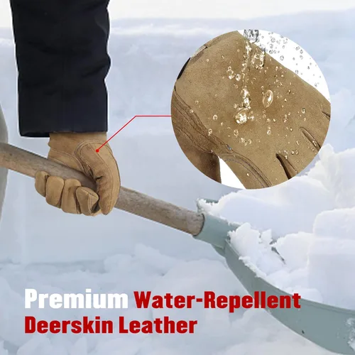 Miniatura 2 de HANDLANDY Guantes de trabajo de invierno para hombres y mujeres, repelentes al agua, guantes de trabajo de cuero genuino aislados para clima frío