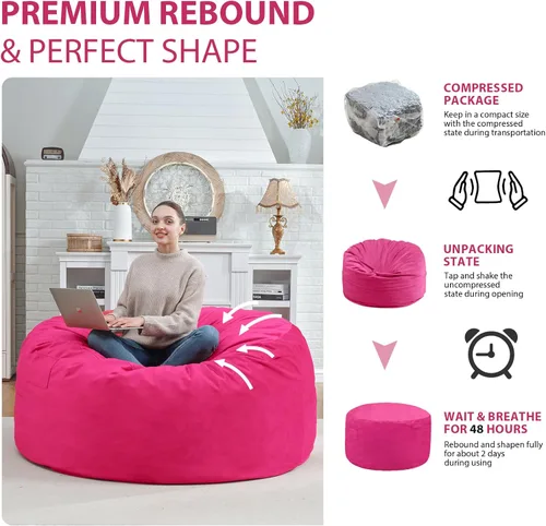 Miniatura 143 de Puf de 5 pies, puf grande con relleno de espuma viscoelástica, sofá puff esponjoso con funda de terciopelo holandés, puf redondo para sala de estar