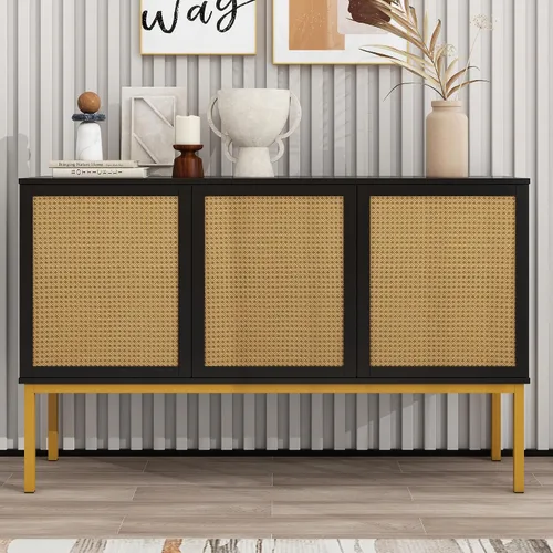 Miniatura 11 de RUNNA Mesa de sofá consola con 2 cajones de almacenamiento y estantes de 2 niveles, aparador de madera maciza para sala de estar, muebles, cocina