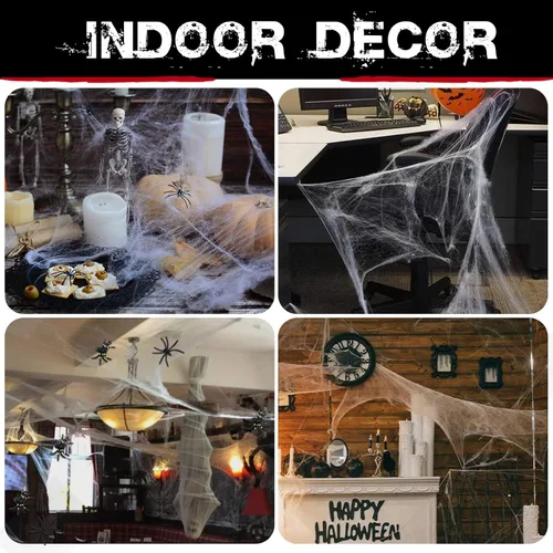 Miniatura 6 de 1000 pies cuadrados de telarañas de Halloween, decoración con 30 arañas falsas, telarañas superelásticas para suministros de fiesta de Halloween