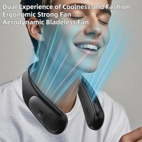 Miniatura 6 de Ventilador de cuello portátil, ventilador personal sin aspas, pantalla LED, 4 velocidades, recargable por USB de 6000 mAh, viento de enfriamiento