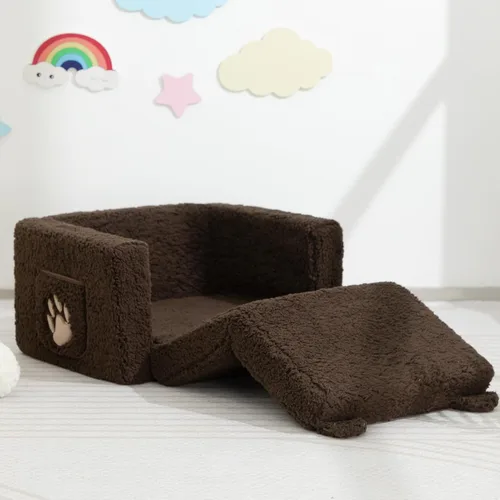 Miniatura 9 de ALIMORDEN Sofá plegable para niños pequeños, cómoda silla de oso sherpa 2 en 1 para niños, sofá convertible a tumbona, acogedor sofá esquinero