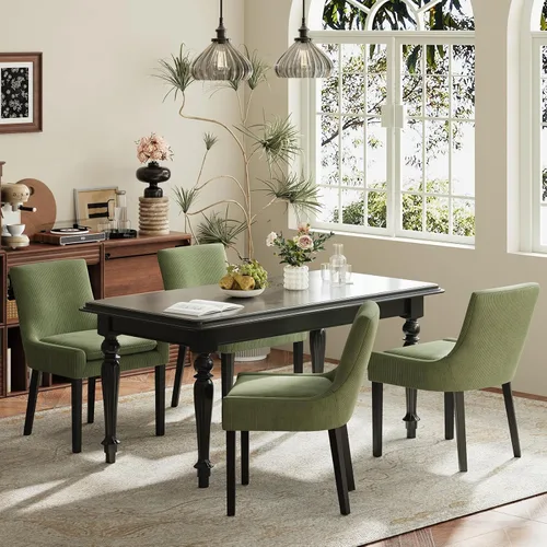 Miniatura 41 de MALOL Juego de 2 sillas de comedor tapizadas en corduroy con patas de madera, sillas de cocina laterales acolchadas de respaldo medio para comedor