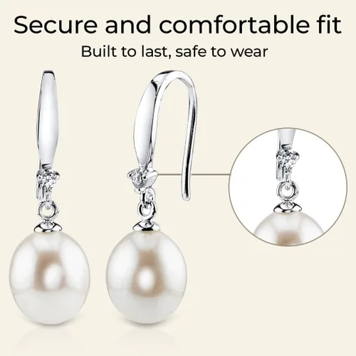 Miniatura 6 de The Pearl Source Real Pearl Dangle Earrings for Women with Genuine AAAA Quality White Freshwater Cultured Pearls 14K Gold Plated 925 Sterling