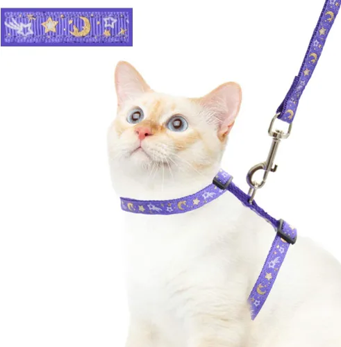Miniatura 7 de Juego de arnés y correa para gatos para caminar al aire libre, a prueba de escape, correa de seguridad suave ajustable con diseño de estrella dorada