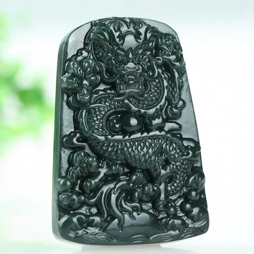 Miniatura 2 de China Natural Hetian Green Jade Nefrita Tallado Fengshui Zodiaco Dragón Bestia Colgante Amuleto Dragón 6#