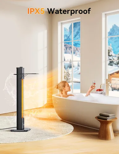 Miniatura 6 de VAGKRI Calentador Eléctrico de Patio al Aire Libre, Calentador de Tubo de Carbono Infrarrojo de 1500 W Dual, Protección contra Volcadura
