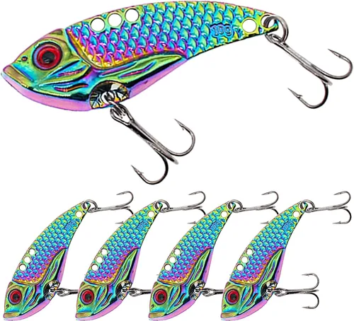 Miniatura 8 de 5 unids/10 señuelos de pesca, cebos de hoja dura de metal VIB, cuchara giratoria de metal cuchara de pesca Crankbaits Swimbaits para trucha Walleye