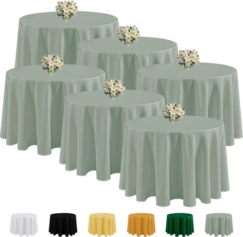 Miniatura 19 de Fitable Paquete de 6 manteles redondos negros de 70 pulgadas, resistentes a las arrugas y a las manchas, manteles de poliéster lavables para bodas